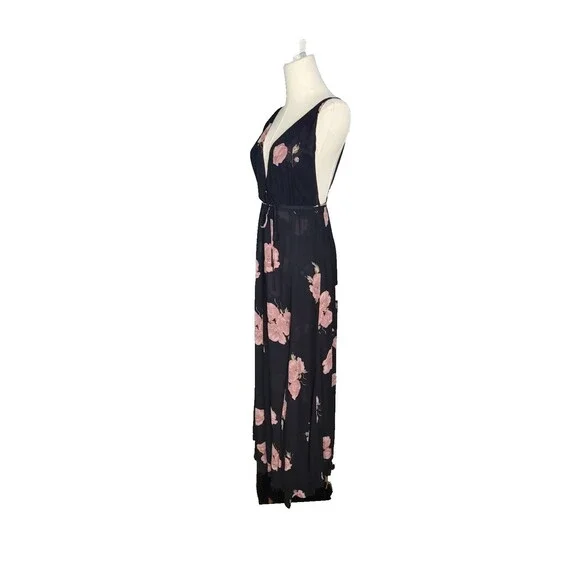 Reformation Dress Size 2 Callalily Gown Wrap Floral Layered Flowy Black Pink - Picture 5 of 17